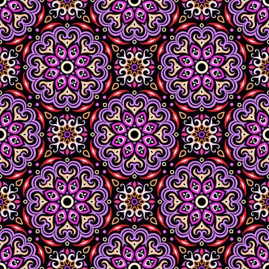 Purple - Red - Yellow Mandala Fabric - 155