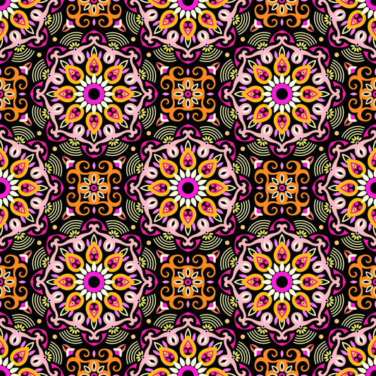 Orange - Pink - Yellow Mandala Fabric - 140
