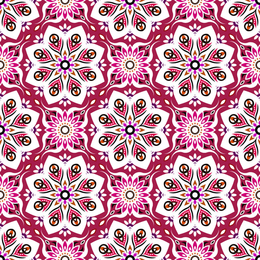 Red - Purple - Orange Mandala Fabric - 236i