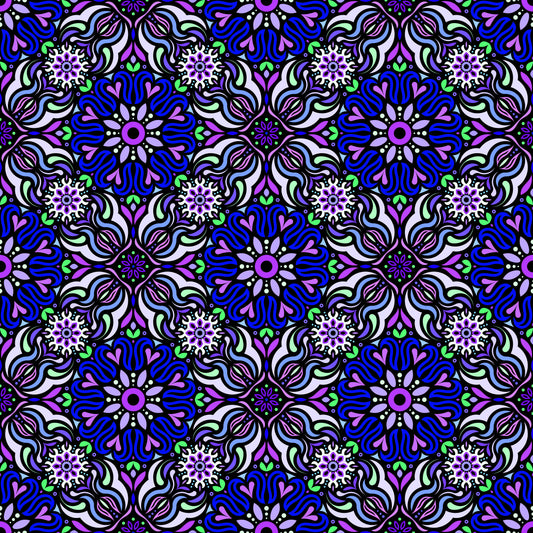 Blue - Purple - Green Mandala Fabric 2009.2