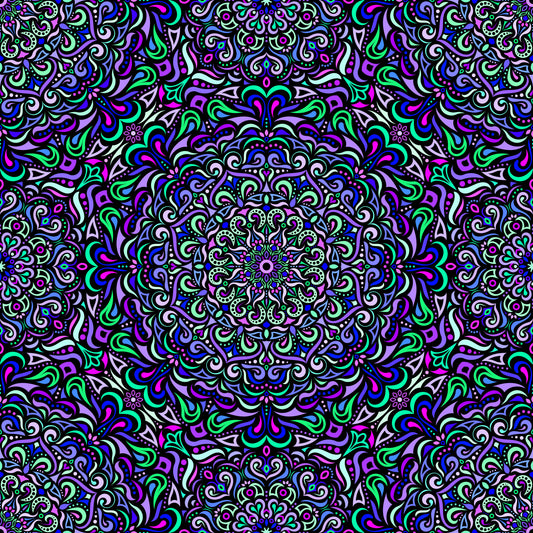 Purple - Green - Blue - Pink Mandala Fabric 2005