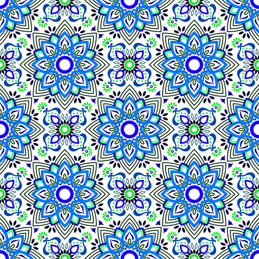 Blue - Green Mandala Fabric - 145i