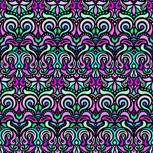 Pink - Green - Turquoise Abstract Doodle Fabric 1007