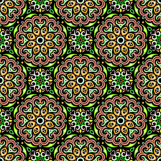 Green - Orange - Yellow Mandala Fabric - 155