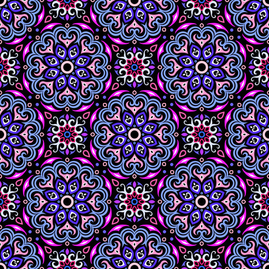 Blue - Pink - Purple Mandala Fabric - 155