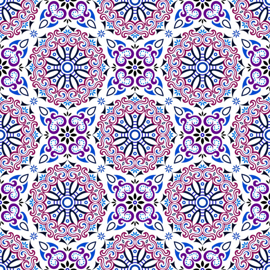 Red - Blue - Purple Mandala Fabric - 166i