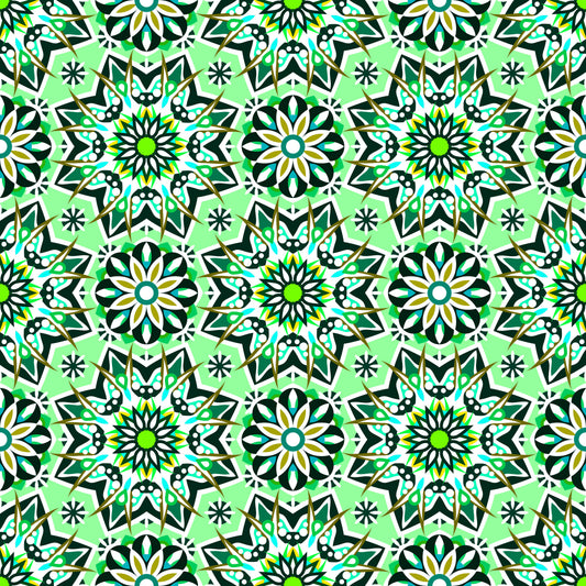 Green - Turquoise Mandala Fabric - 122i