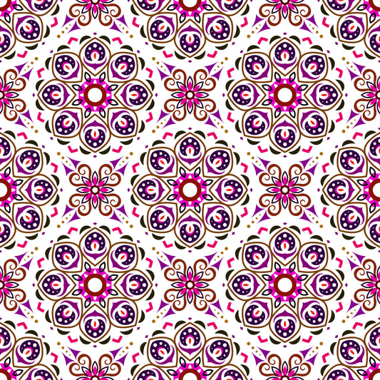 Purple - Pink - Brown Mandala Fabric - 183i