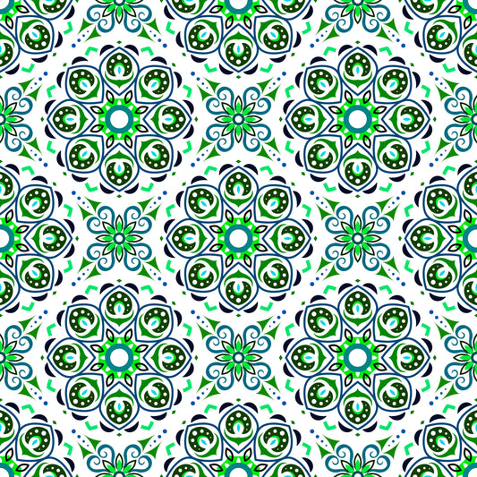 Green - Turquoise Mandala Fabric - 183i