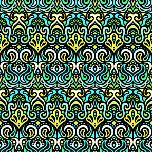 Turquoise - Yellow - Green Abstract Doodle Fabric 1002
