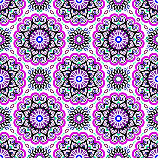 Purple - Turquoise - Blue Mandala Fabric - 179i