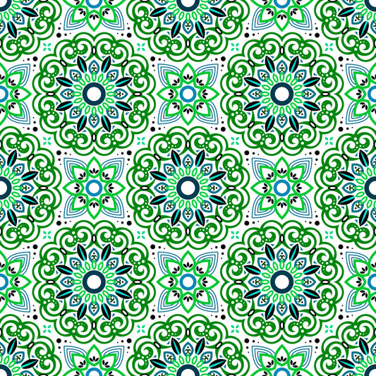 Green - Blue Mandala Fabric - 149i