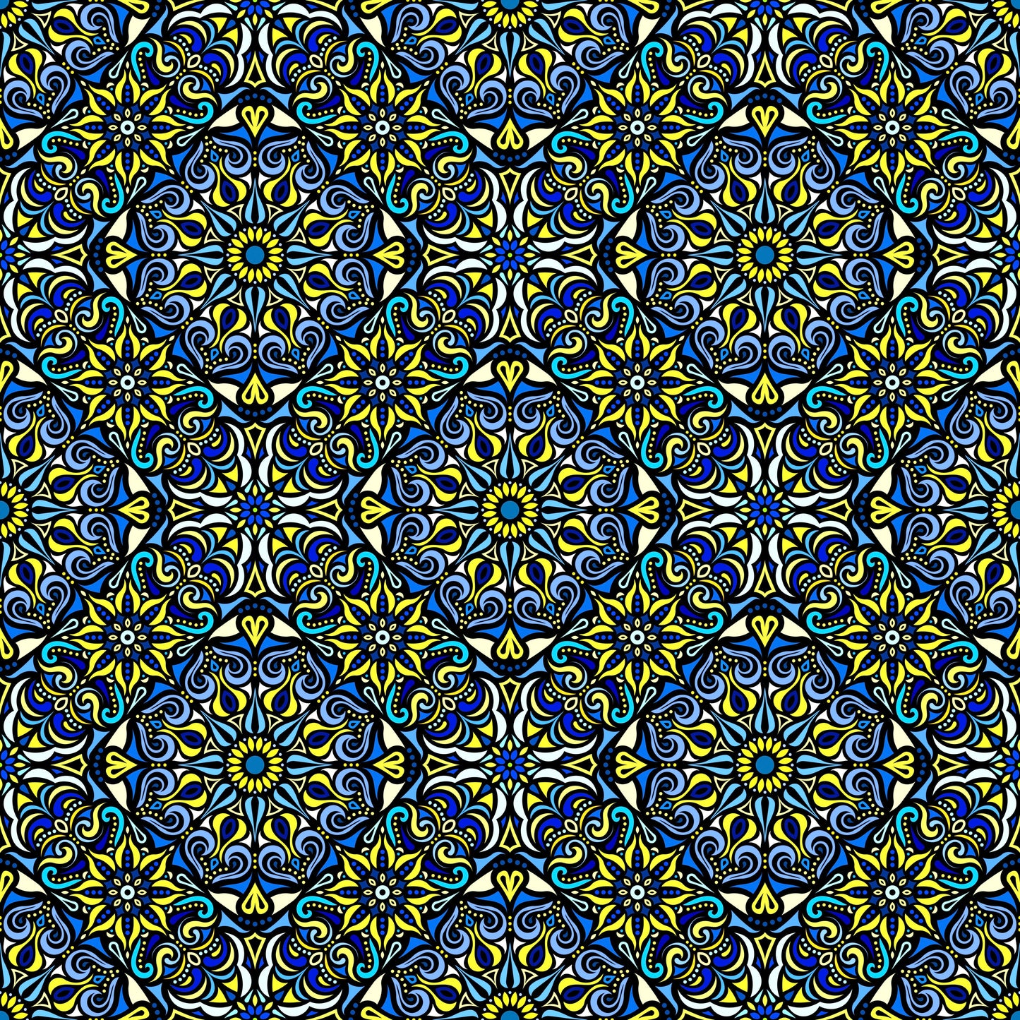 Yellow - Blue Mandala Fabric 2007.2