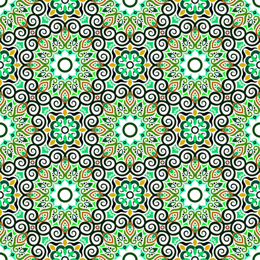 Green - Yellow - Orange Mandala Fabric - 125i