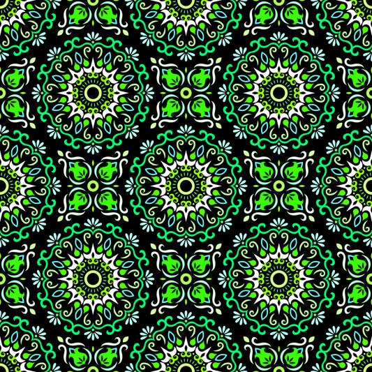 Green - Turquoise Mandala Fabric - 174