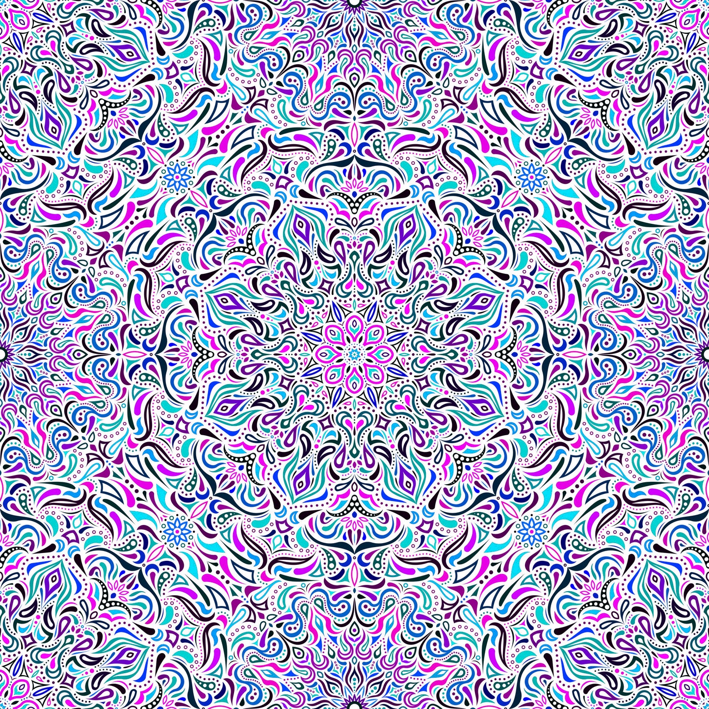 Turquoise - Blue - Purple Mandala Fabric 2008.1i