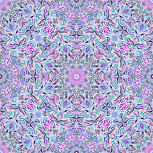 Turquoise - Blue - Purple Mandala Fabric 2008.1i