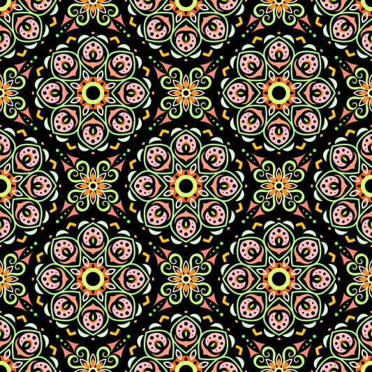 Orange - Green Mandala Fabric - 183