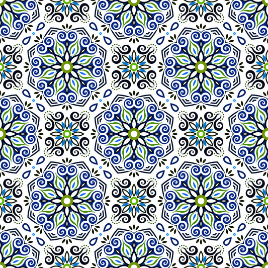Blue - Green Mandala Fabric - 203i