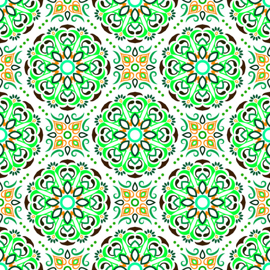 Green - Orange Mandala Fabric - 160i