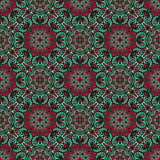 Green - Red - Turquoise Mandala Fabric 2007.3