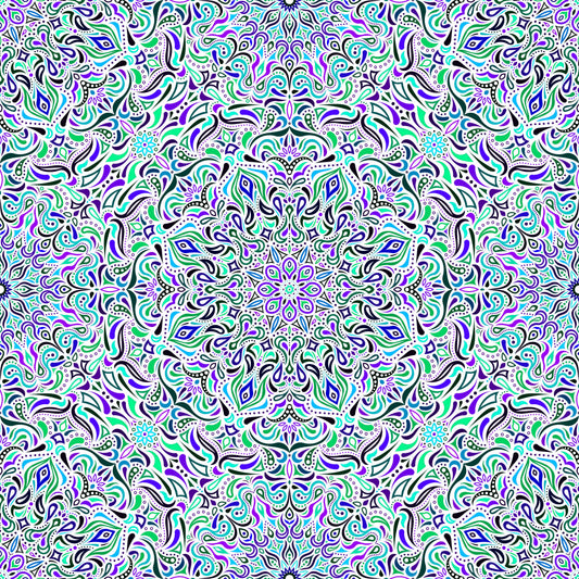Green - Turquoise - Purple Mandala Fabric 2008.1i