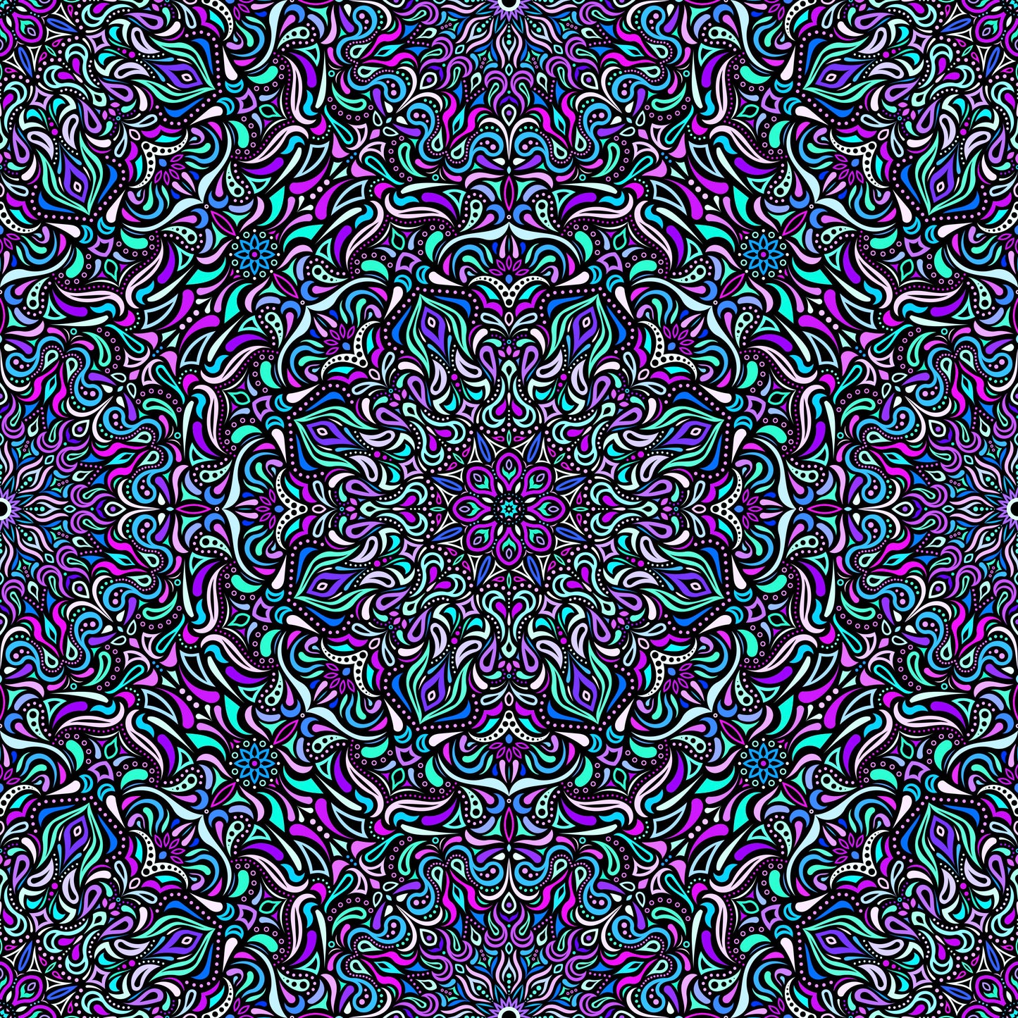 Turquoise - Purple - Blue Mandala Fabric 2008.1