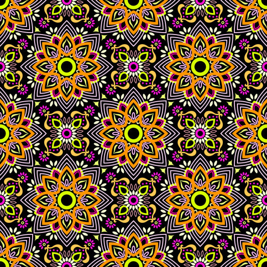 Orange - Pink - Yellow Mandala Fabric - 145