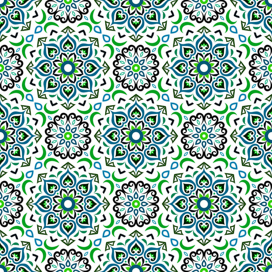 Blue - Green Mandala Fabric - 213i