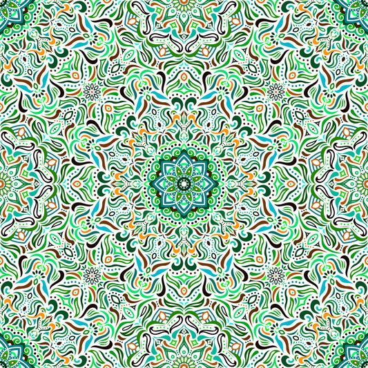 Turquoise - Orange - Green Mandala Fabric 2009.1i