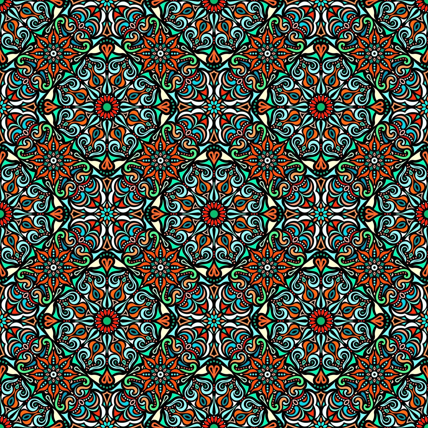 Orange - Turquoise - Green Mandala Fabric 2007.2
