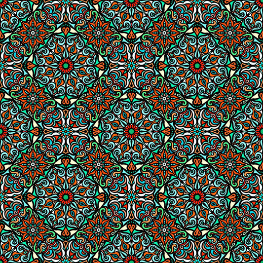 Orange - Turquoise - Green Mandala Fabric 2007.2
