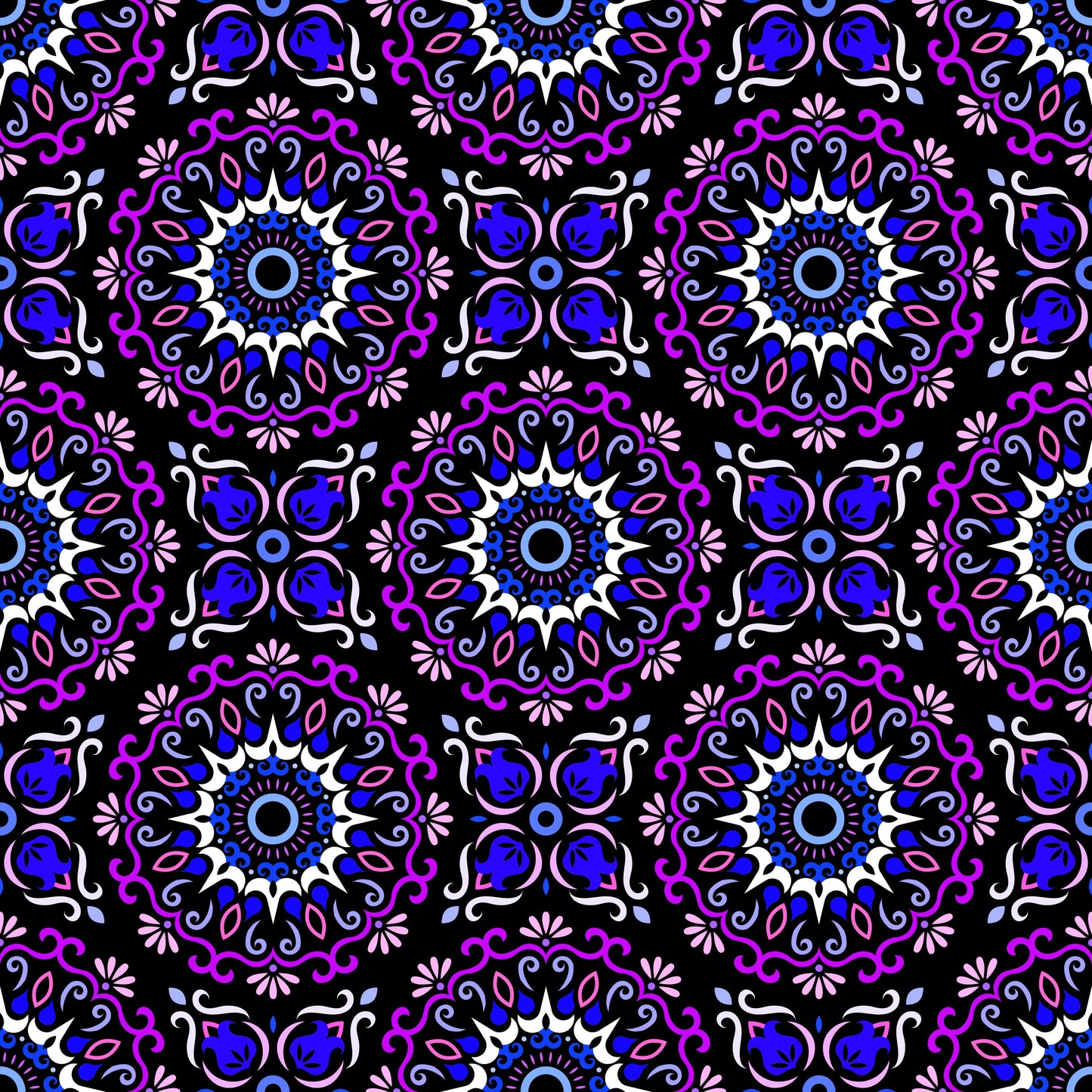 Purple - Blue - Pink Mandala Fabric - 174
