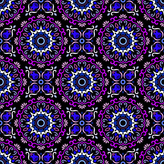 Purple - Blue - Pink Mandala Fabric - 174