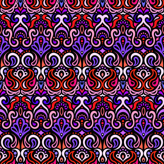 Red - Purple Abstract Doodle Fabric 1002