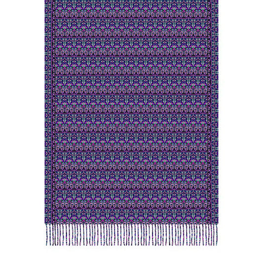 Purple - Pink - Turquoise Abstract Doodle Scarf with Tassels