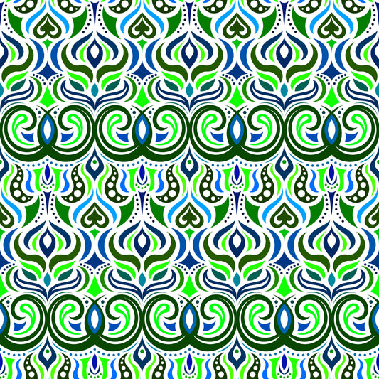 Green - Blue Abstract Doodle Fabric 1009.7i