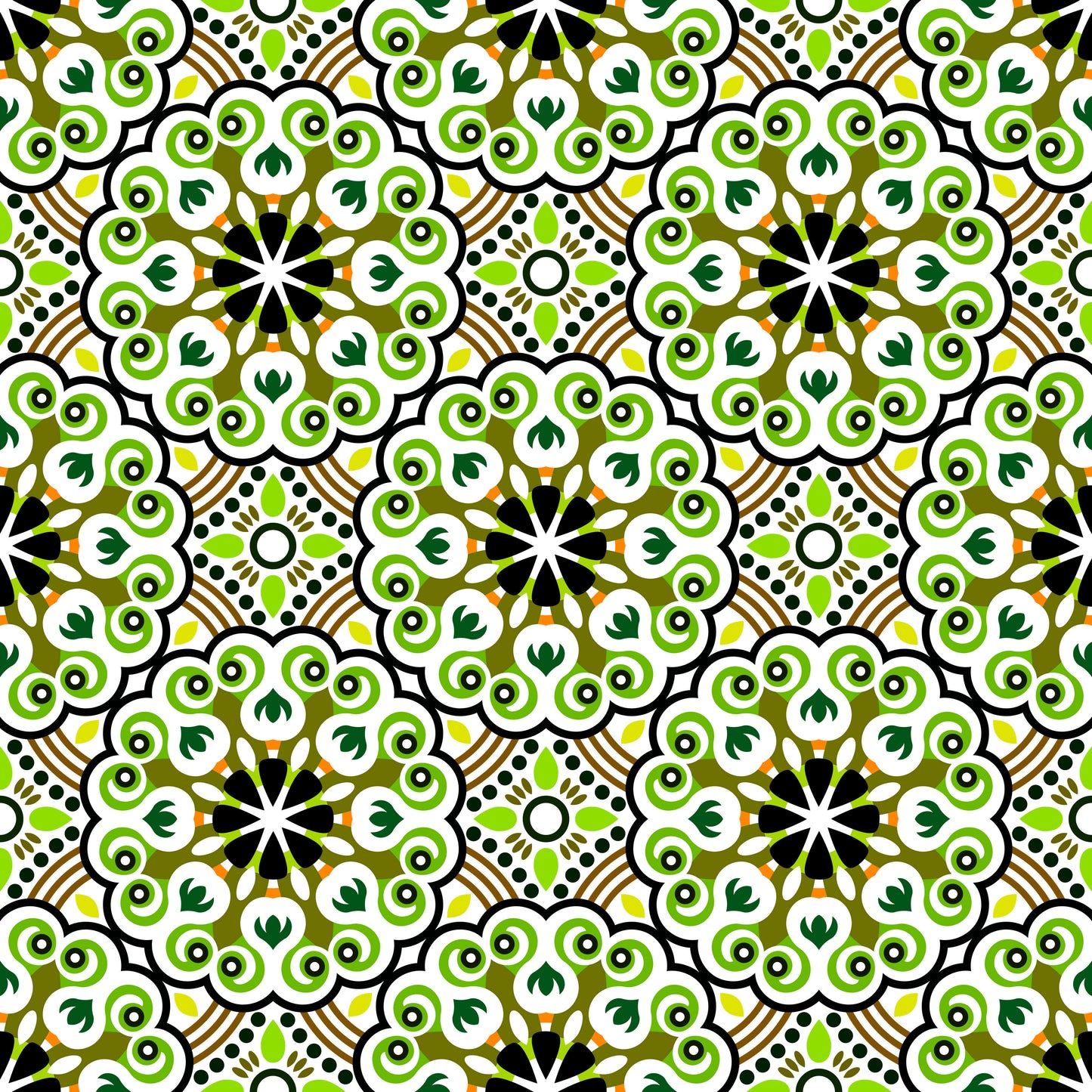 Green - Yellow - Orange Mandala Fabric - 132i