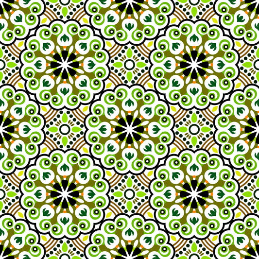 Green - Yellow - Orange Mandala Fabric - 132i