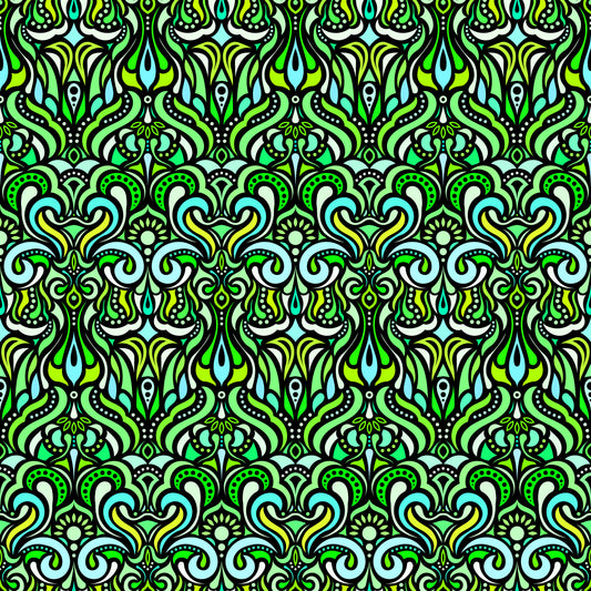 Turquoise - Green Abstract Doodle Fabric 1012
