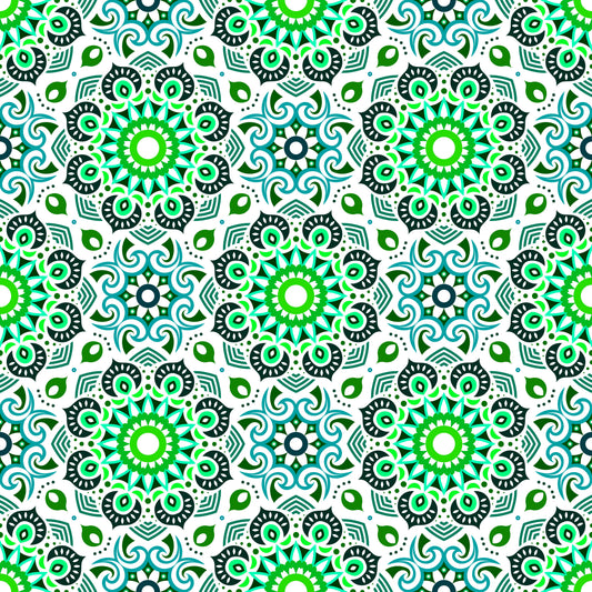 Turquoise - Green Mandala Fabric - 193i