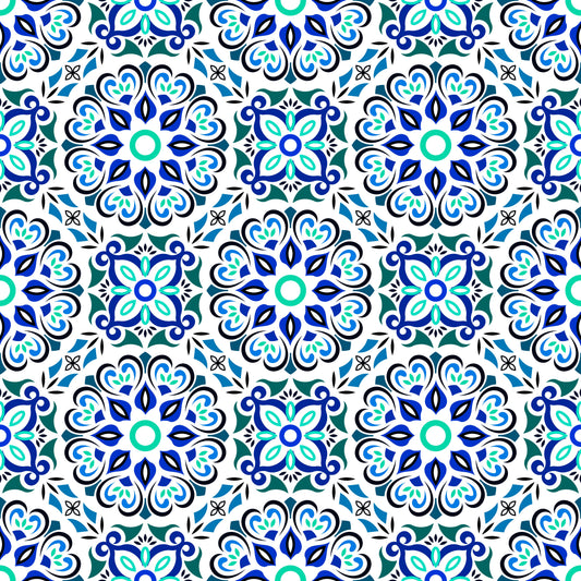 Turquoise - Blue Mandala Fabric - 206i