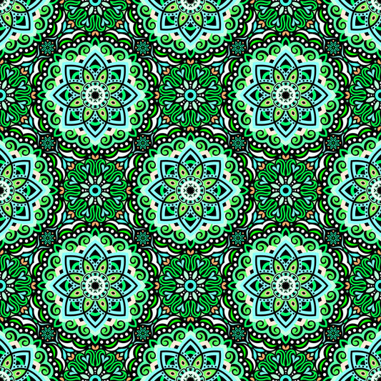 Turquoise - Green - Orange Mandala Fabric 2009.3