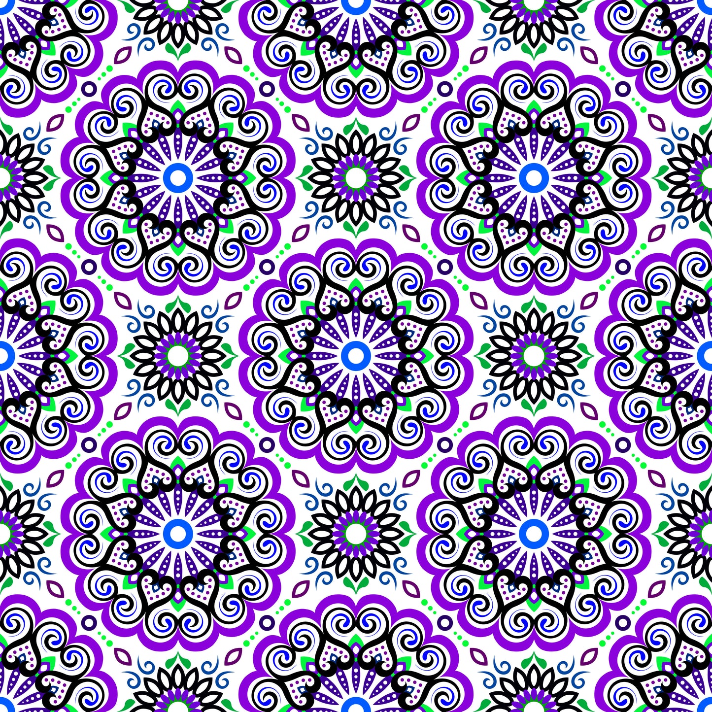 Purple - Green - Blue Mandala Fabric - 179i