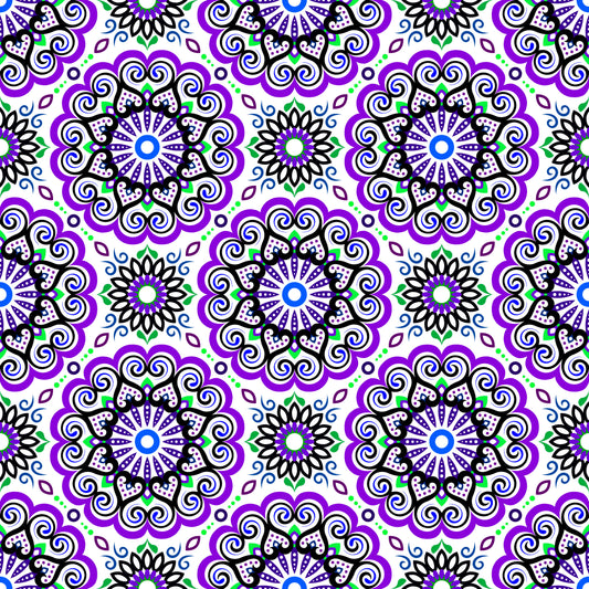 Purple - Green - Blue Mandala Fabric - 179i