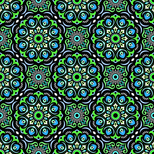 Green - Blue Mandala Fabric - 209