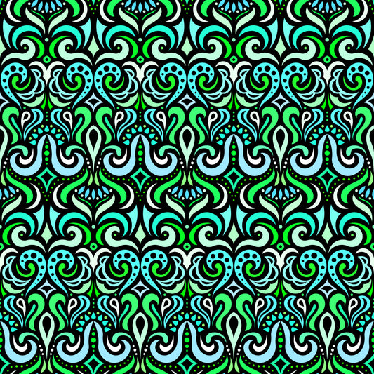 Turquoise - Green Abstract Doodle Fabric 1001