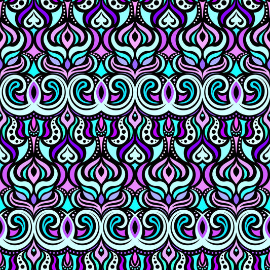 Turquoise - Purple Abstract Doodle Fabric 1009.7