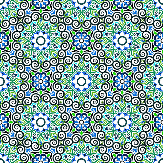 Green - Blue - Turquoise Mandala Fabric - 125i