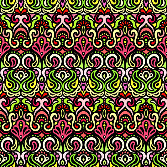 Red - Green - Yellow Abstract Doodle Fabric 1002